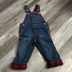 Baby Gap Denim Overalls with Red Plaid Accents